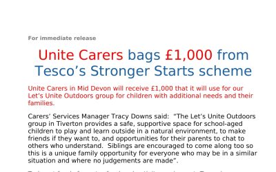 Unite Carers Bags £1,000 from Tesco’s Strong Starts Scheme